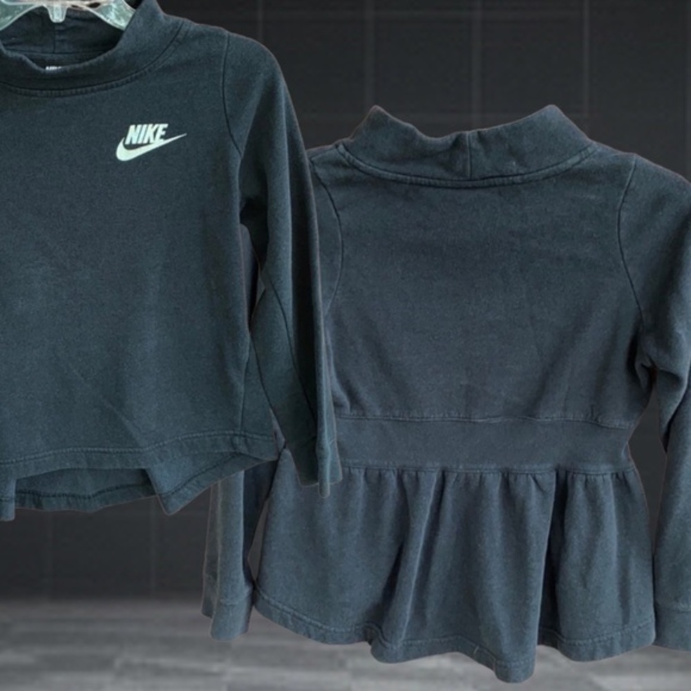 Nike Girls Black Peplum Sweatshirt Mock Neck Mint Swoosh Size M 10-12